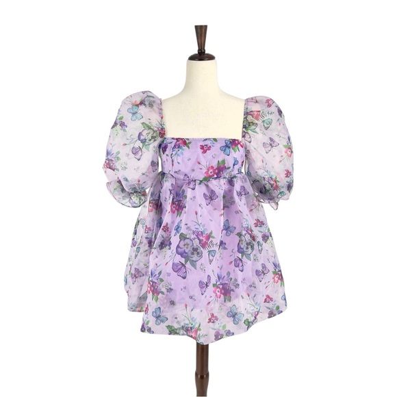 SHEIN Butterfly Floral Dress w/ Puff Sleeves | Extra Small - Picture 1 of 6
